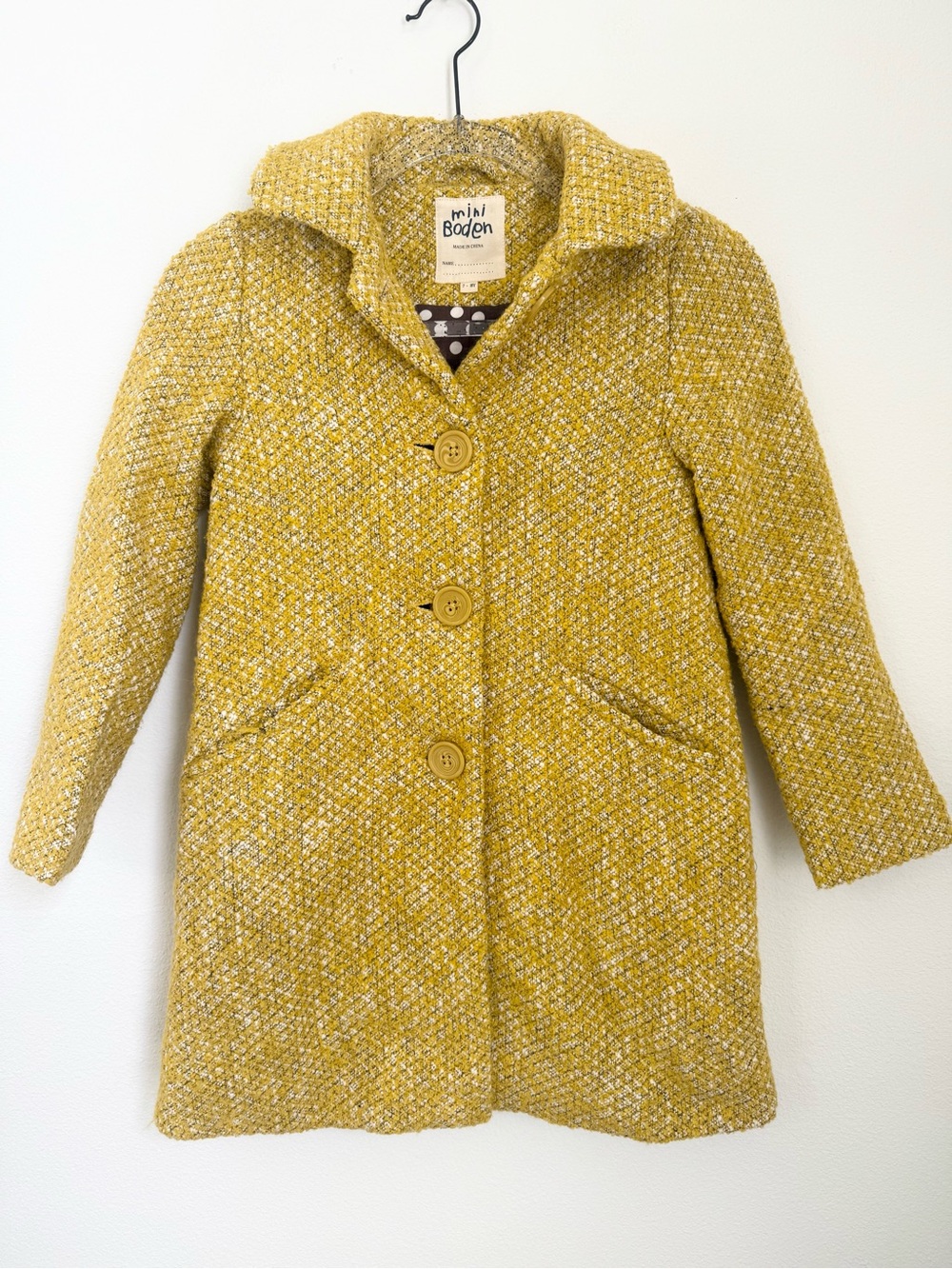Mini Boden Bouclé Wool Tweed Pea Coat Jacket Girls 7-8Y Textured Wool Blend
